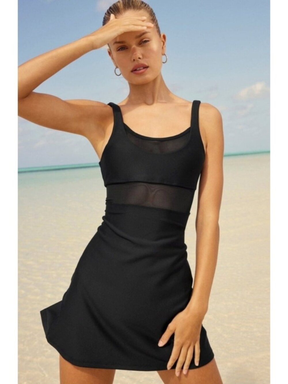 Alo Airlift Double Trouble Tennis Dress Black Mesh Cut-Outs Cutout A-Line Skater